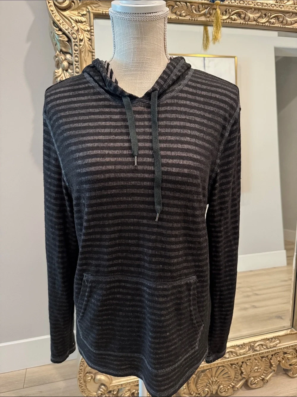 Forever 21 Black & Gray Striped Hooded Pullover